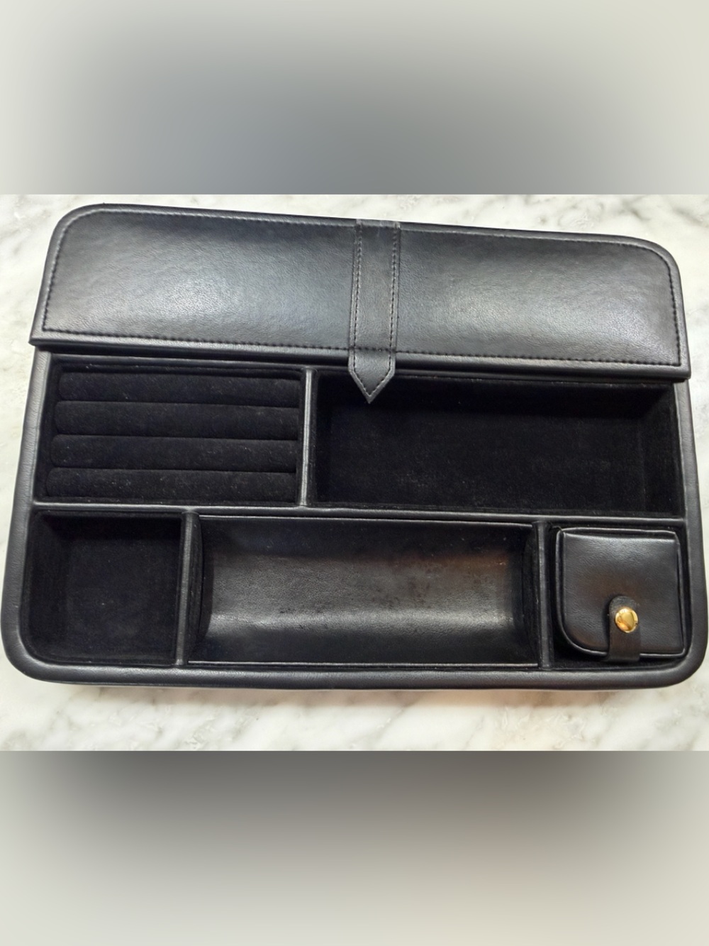 Black Leather Valet Tray Organizer for Men euc